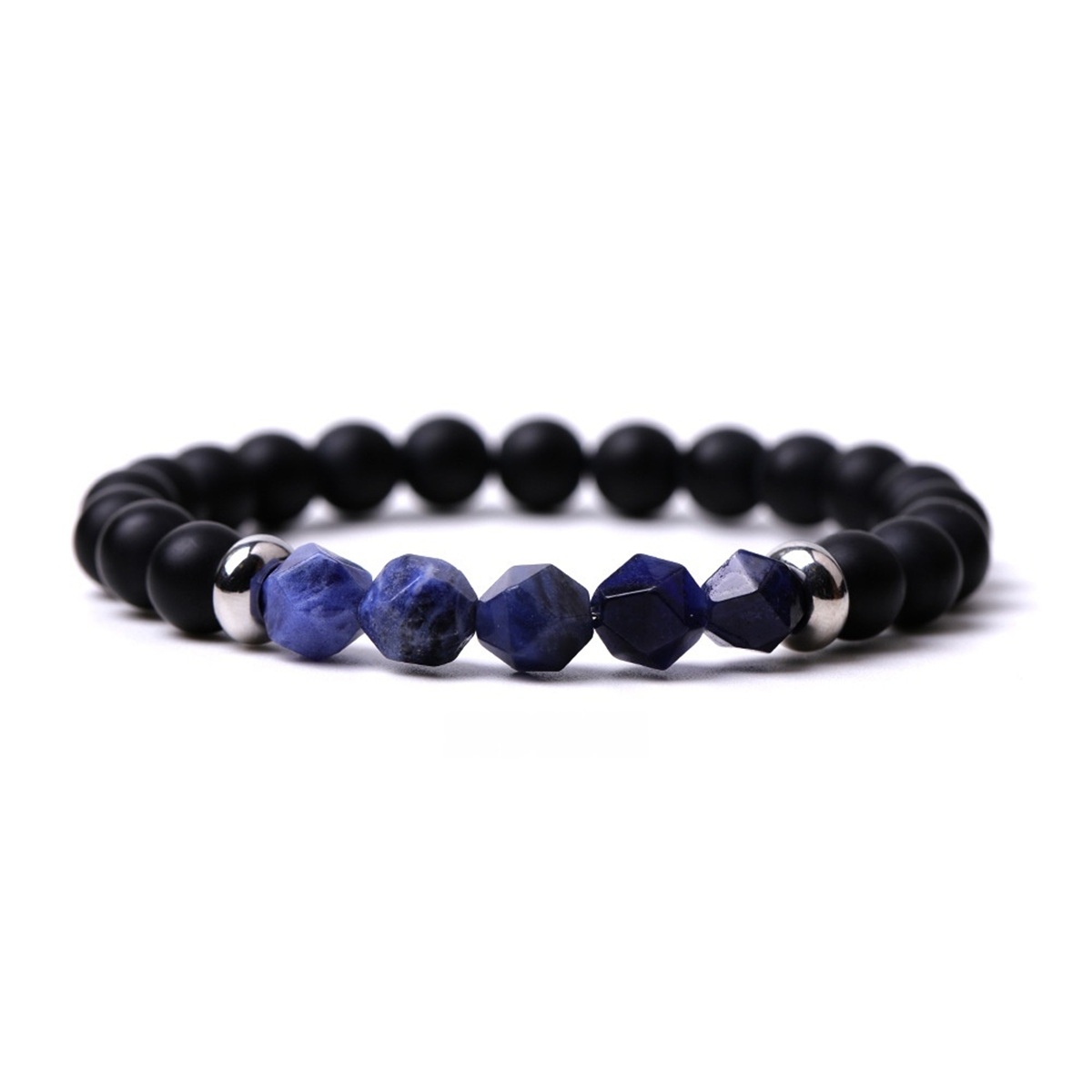 Facet Stone Beads 8MM  Matte Black Onyx Bracelets for Women Men