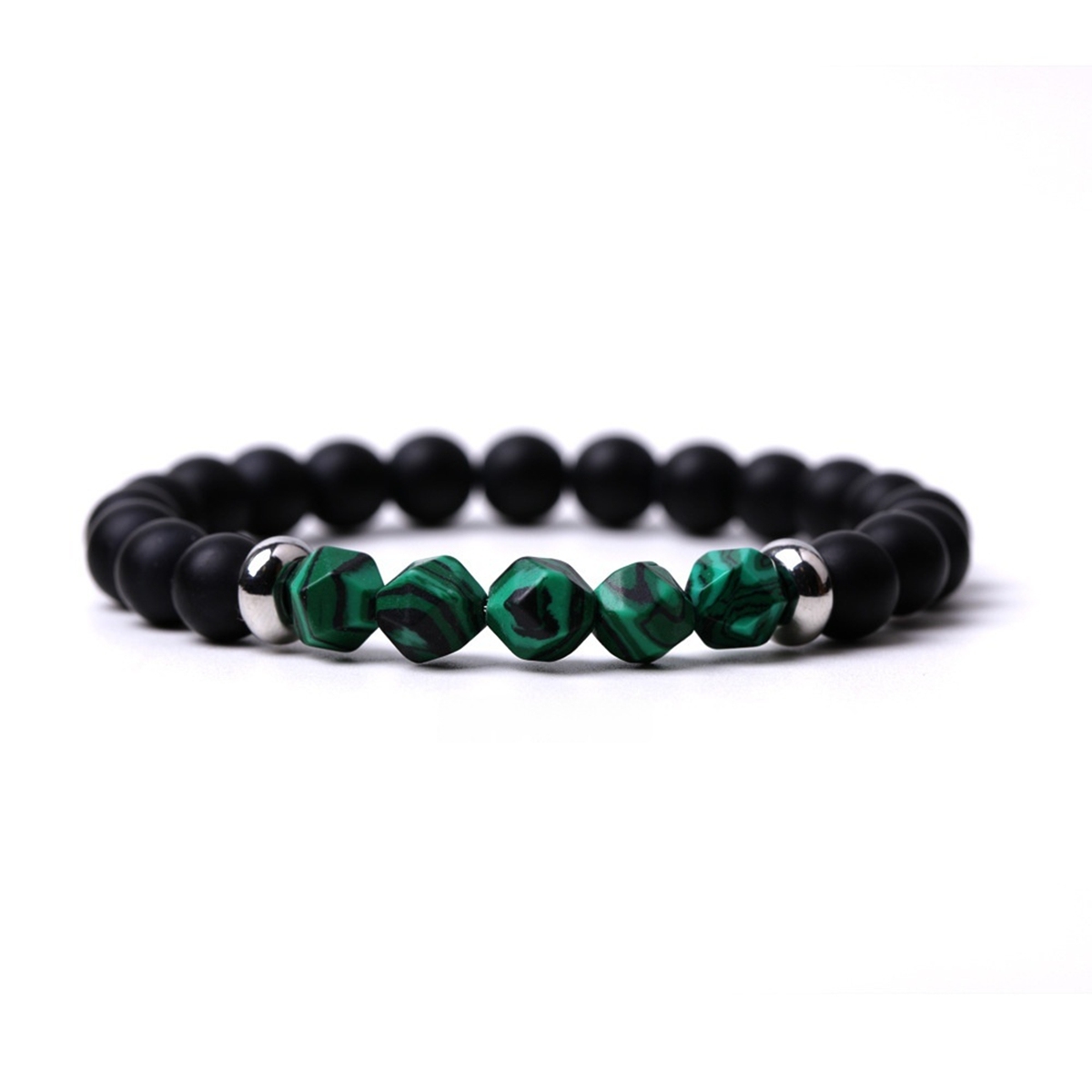 Facet Stone Beads 8MM  Matte Black Onyx Bracelets for Women Men