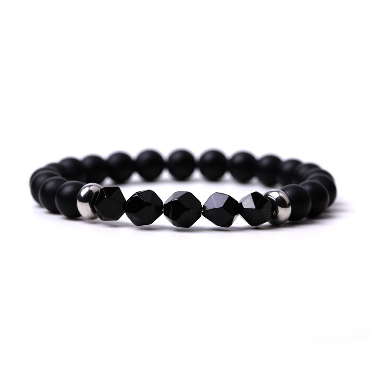 Facet Stone Beads 8MM  Matte Black Onyx Bracelets for Women Men