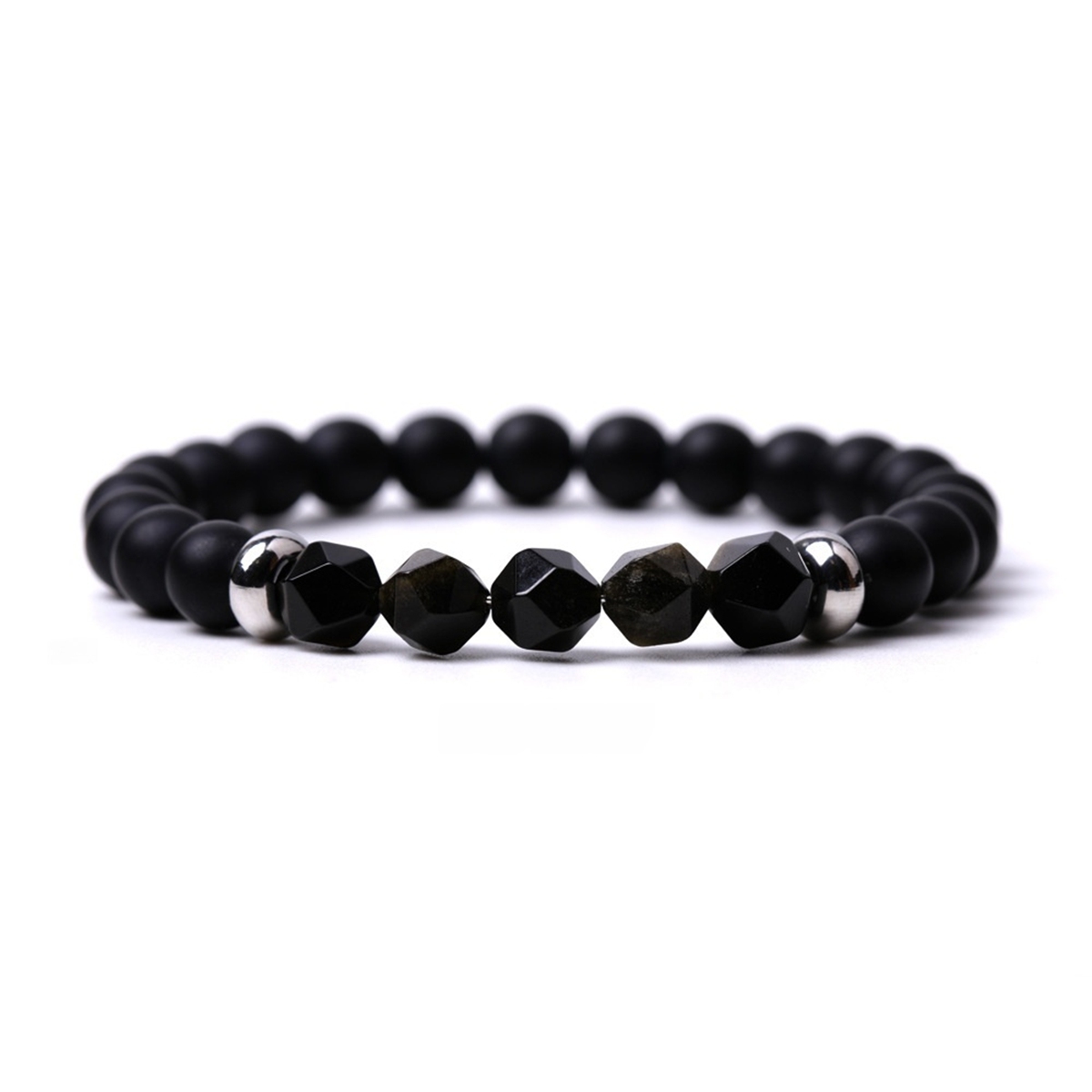 Facet Stone Beads 8MM  Matte Black Onyx Bracelets for Women Men