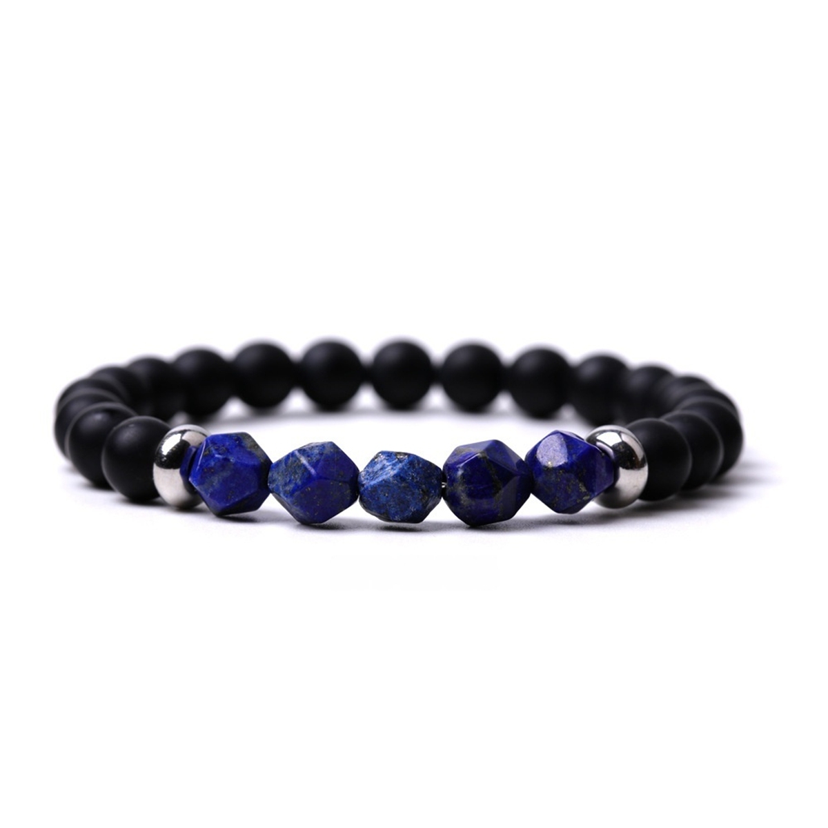 Facet Stone Beads 8MM  Matte Black Onyx Bracelets for Women Men