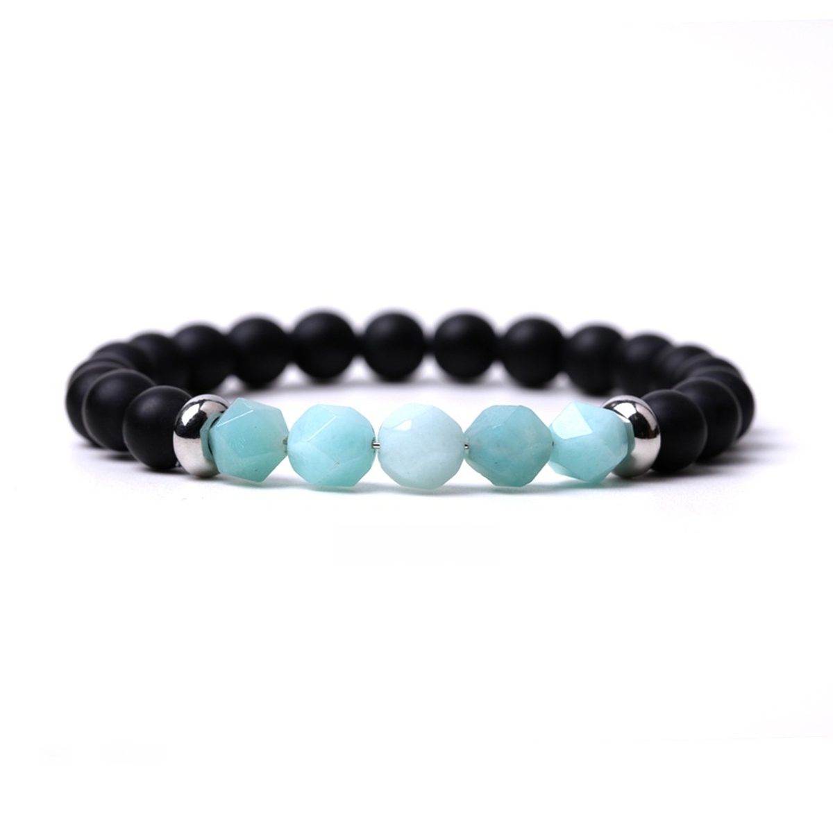 Facet Stone Beads 8MM  Matte Black Onyx Bracelets for Women Men