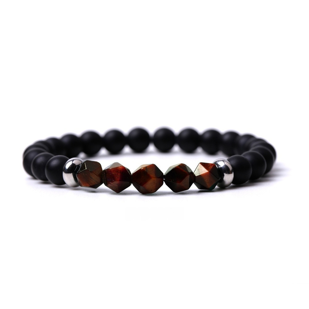 Facet Stone Beads 8MM  Matte Black Onyx Bracelets for Women Men