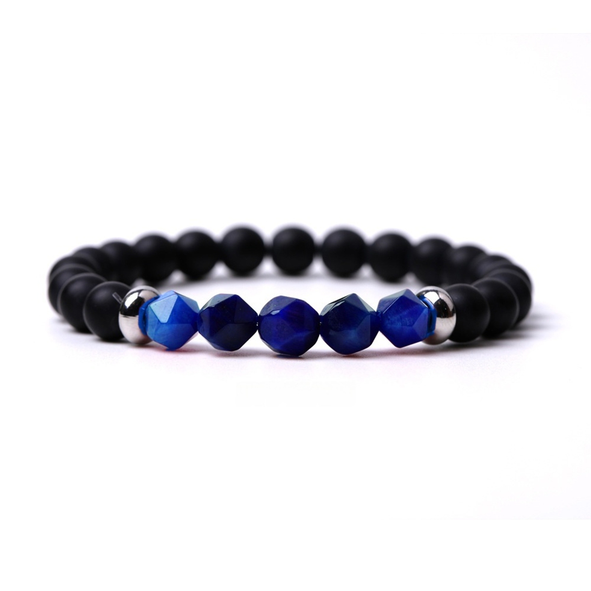 Facet Stone Beads 8MM  Matte Black Onyx Bracelets for Women Men