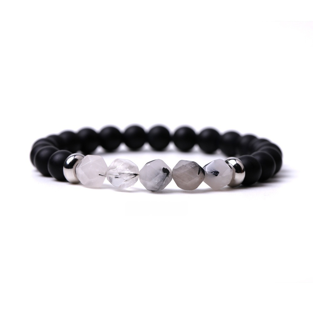 Facet Stone Beads 8MM  Matte Black Onyx Bracelets for Women Men