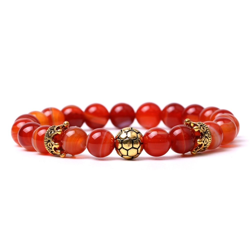 Gold Crown Football 8MM Gemstone Round Beads Bracelets for Women Men