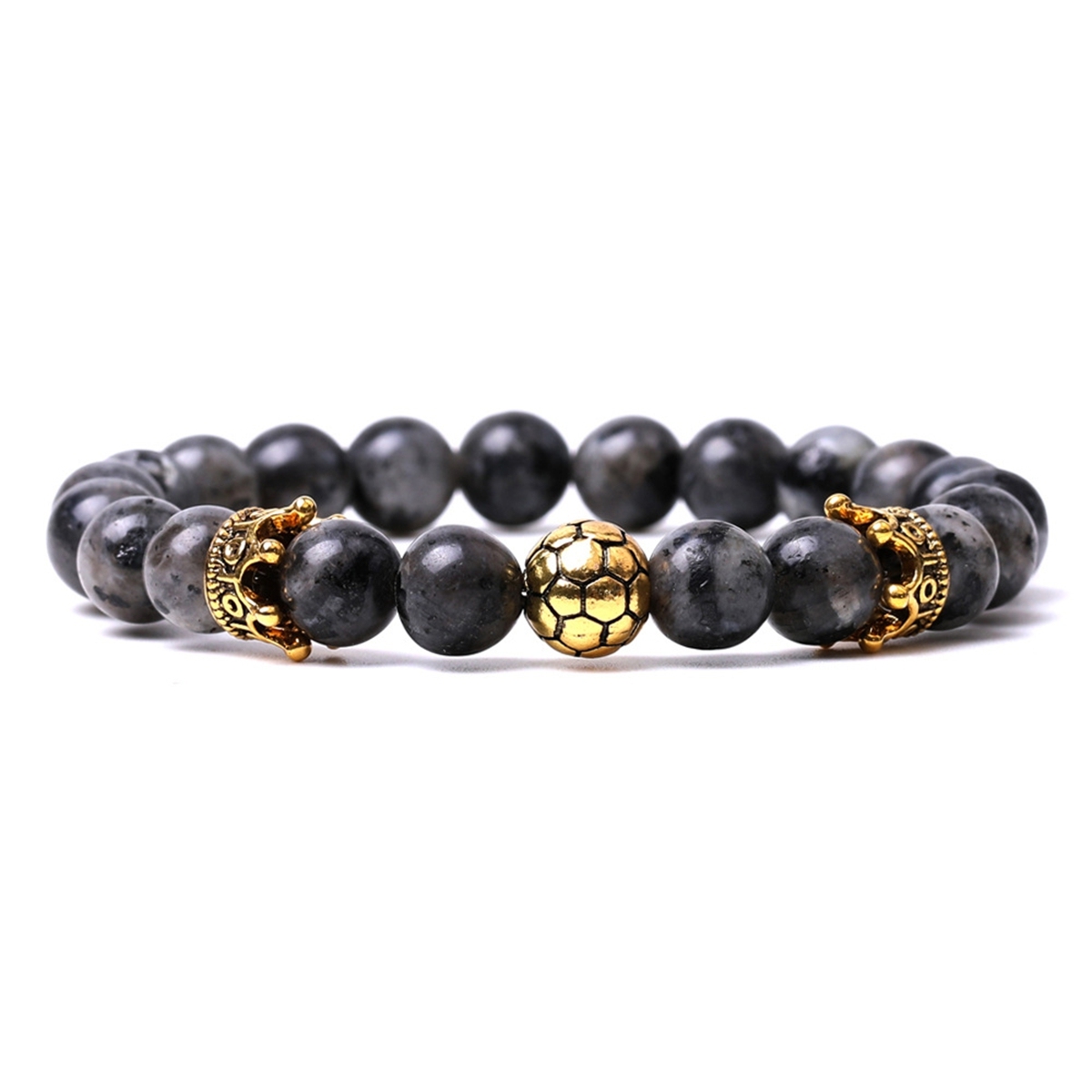Gold Crown Football 8MM Gemstone Round Beads Bracelets for Women Men