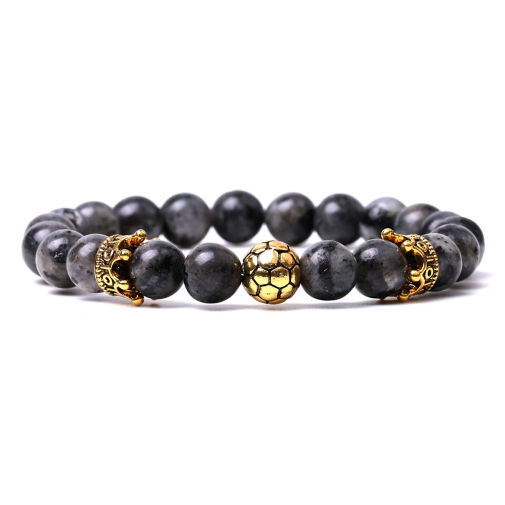 Gold Crown Football 8MM Gemstone Round Beads Bracelets for Women Men