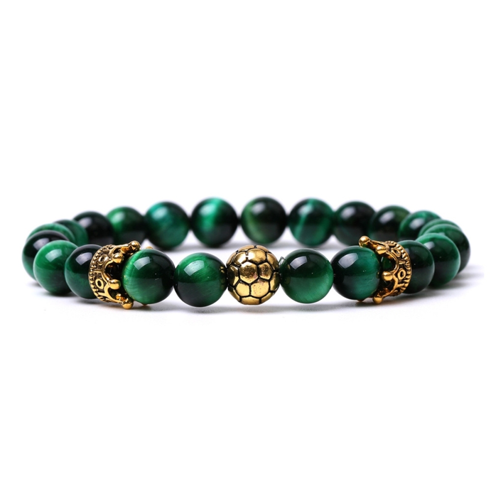 Gold Crown Football 8MM Gemstone Round Beads Bracelets for Women Men