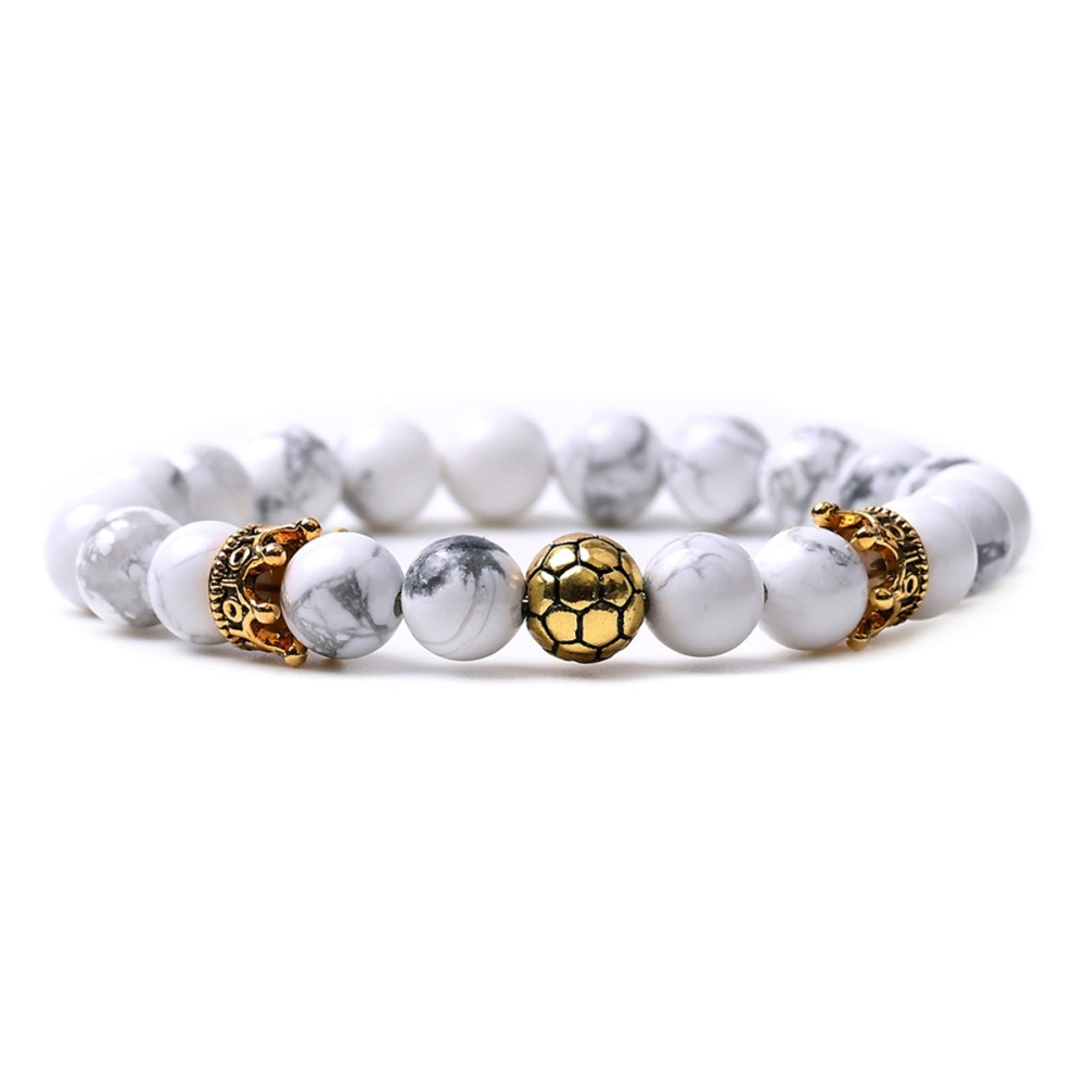 Gold Crown Football 8MM Gemstone Round Beads Bracelets for Women Men