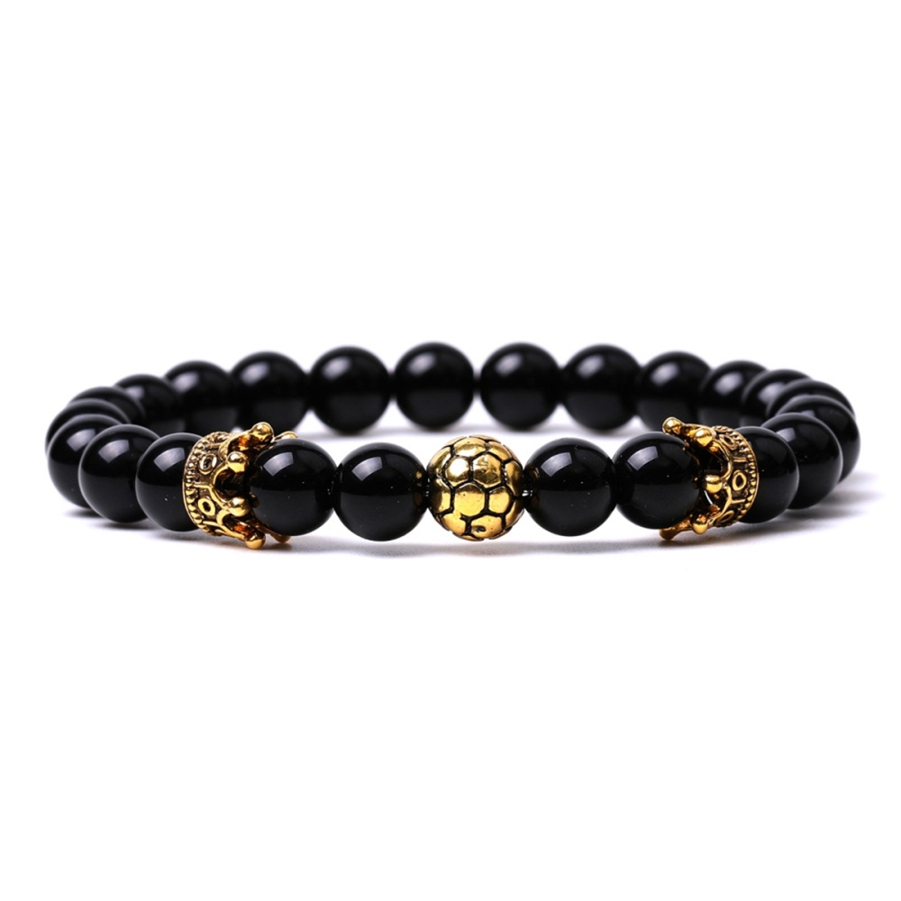 Gold Crown Football 8MM Gemstone Round Beads Bracelets for Women Men