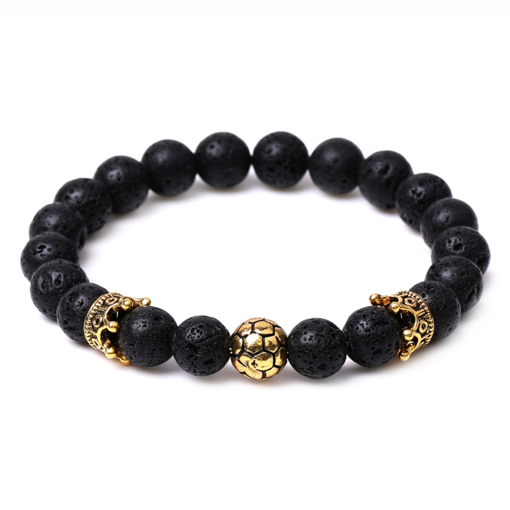 Gold Crown Football 8MM Gemstone Round Beads Bracelets for Women Men