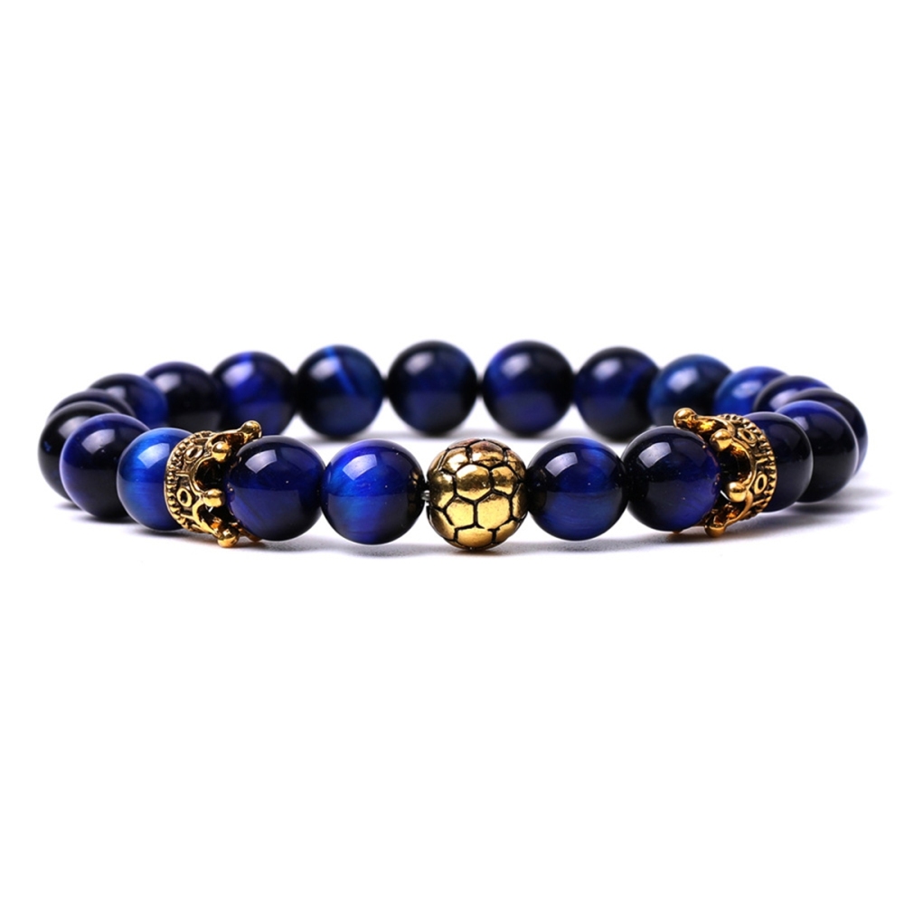 Gold Crown Football 8MM Gemstone Round Beads Bracelets for Women Men