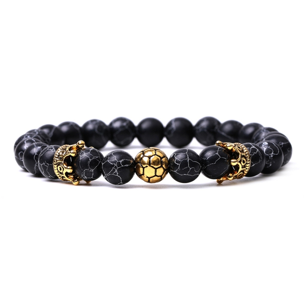 Gold Crown Football 8MM Gemstone Round Beads Bracelets for Women Men