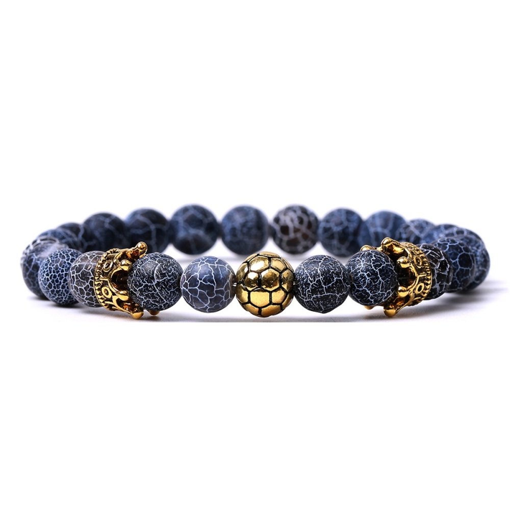 Gold Crown Football 8MM Gemstone Round Beads Bracelets for Women Men