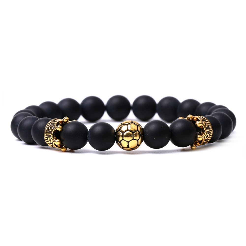 Gold Crown Football 8MM Gemstone Round Beads Bracelets for Women Men