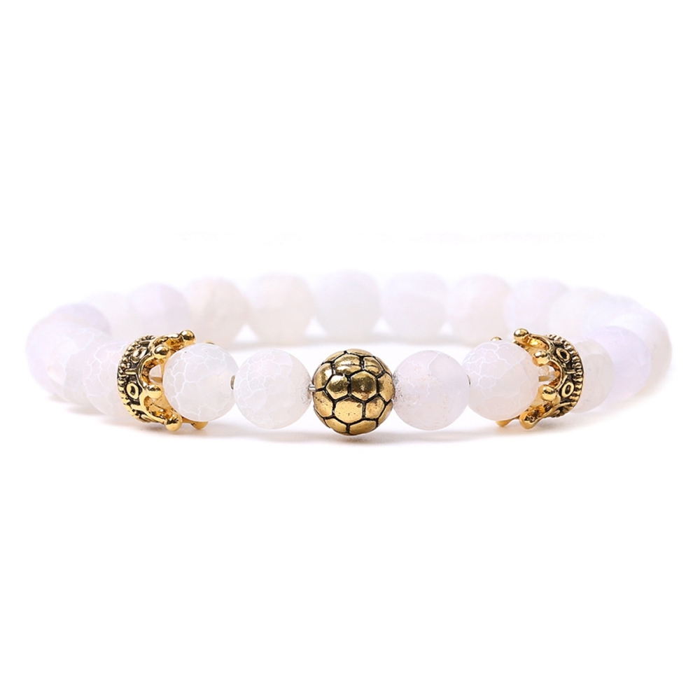 Gold Crown Football 8MM Gemstone Round Beads Bracelets for Women Men