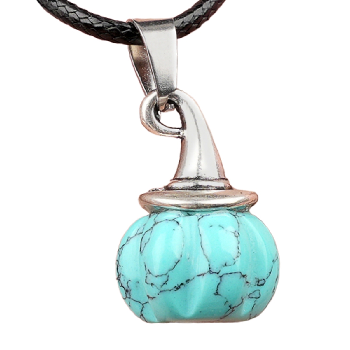 Silver Mini Pumpkin Wizard Hat Gemstone Pendant Necklace 45CM Black Cord