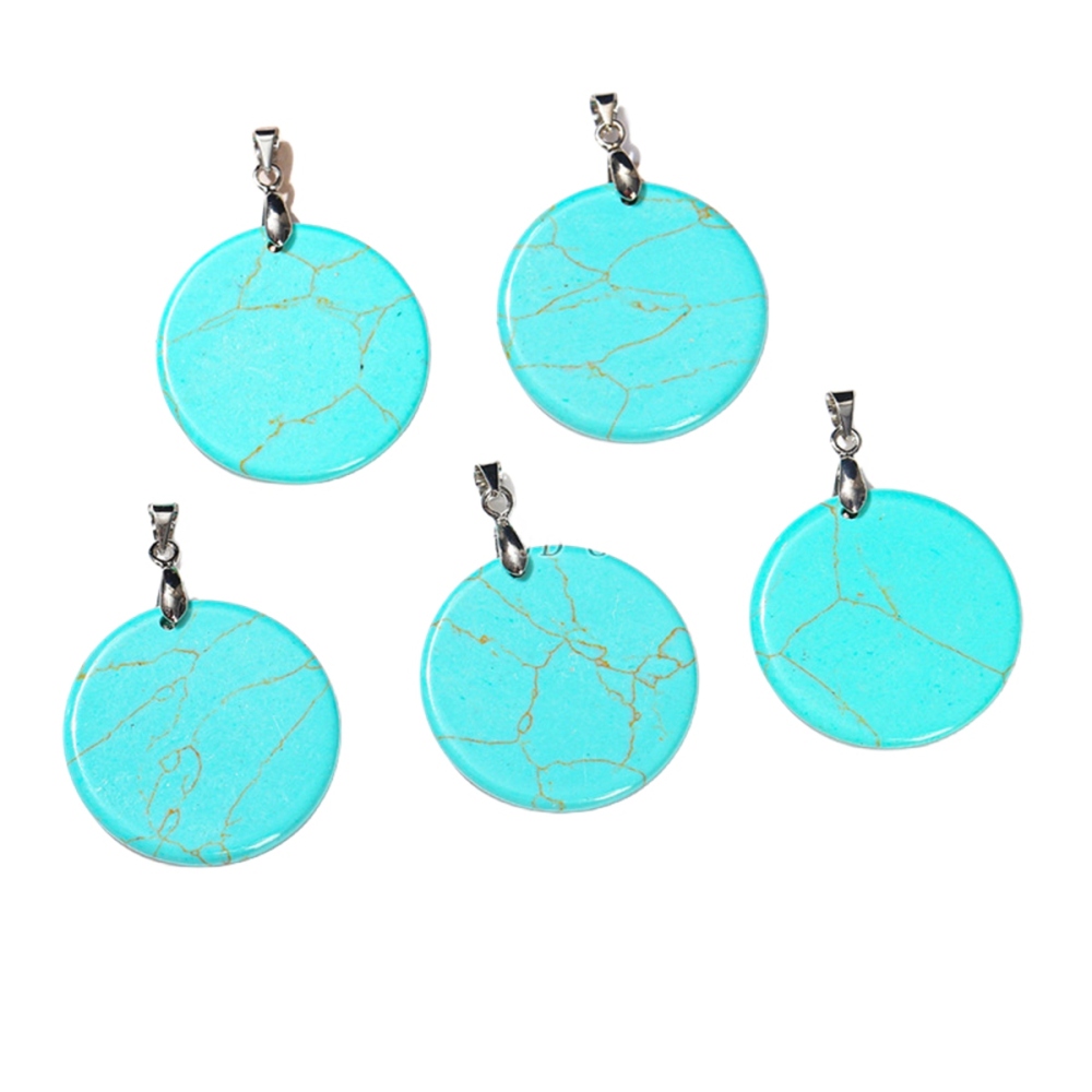 30MM Flat Round Gemstone Disc Pendant Silver Finding Clasp for Making Jewelry