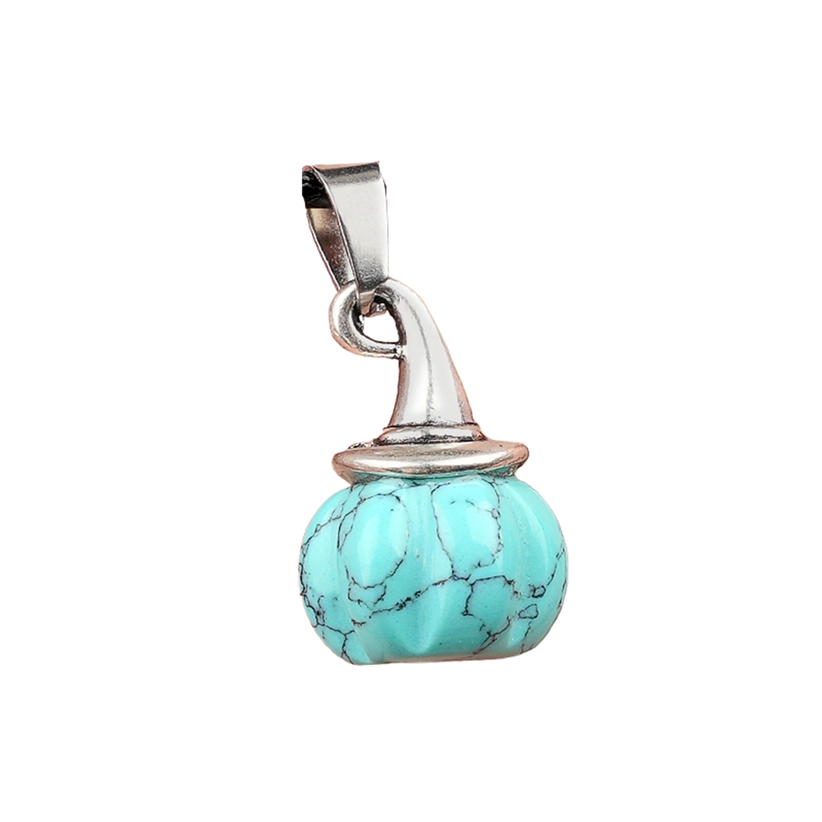 Silver Mini Pumpkin Wizard Hat Gemstone Pendant
