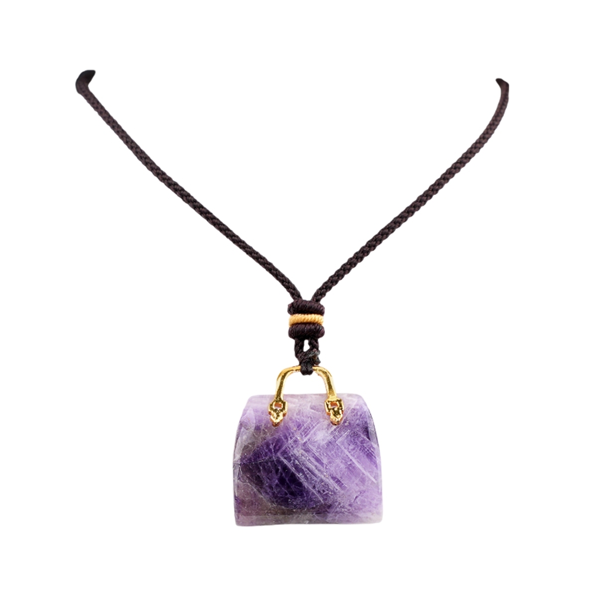 Gold Handbag Gemstone Pendant Necklace Adjustable Rope