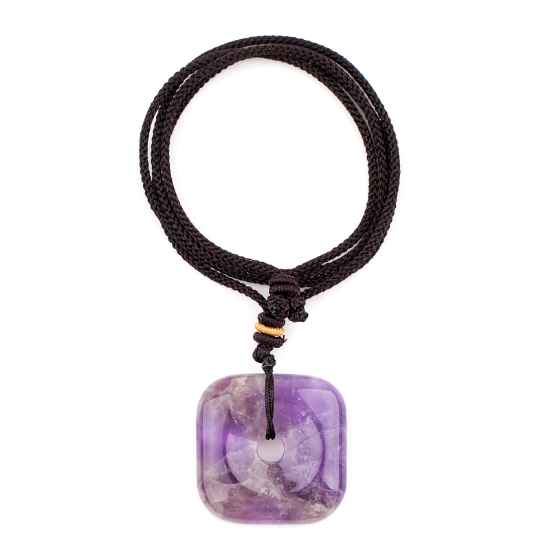 30MM Square Disc Lucky Coin Pingan Pendant for Jewelry Making Polished Crystal Amulet Peace Circle Donut Stone Beads 6MM Large Hole in Middle