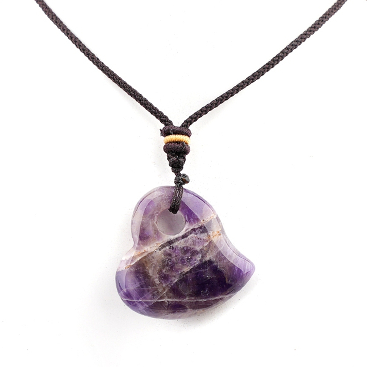 30MM Love Heart Stone Pendant Necklace Adjustable Colorful Rope