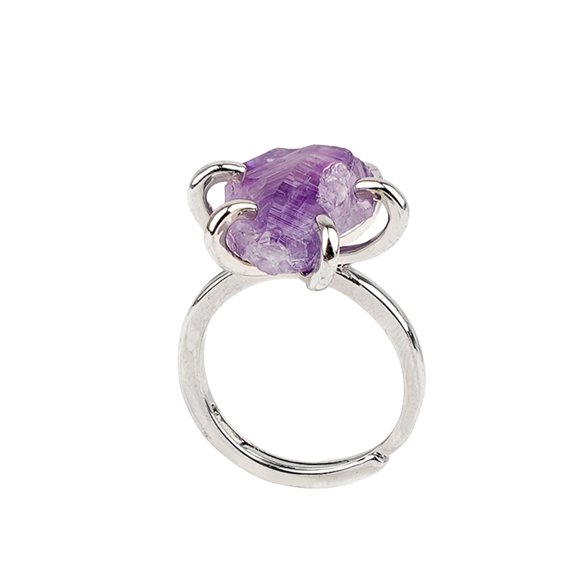 Raw Crystal Silver Adjustable Gemstone Rings for Women Girls