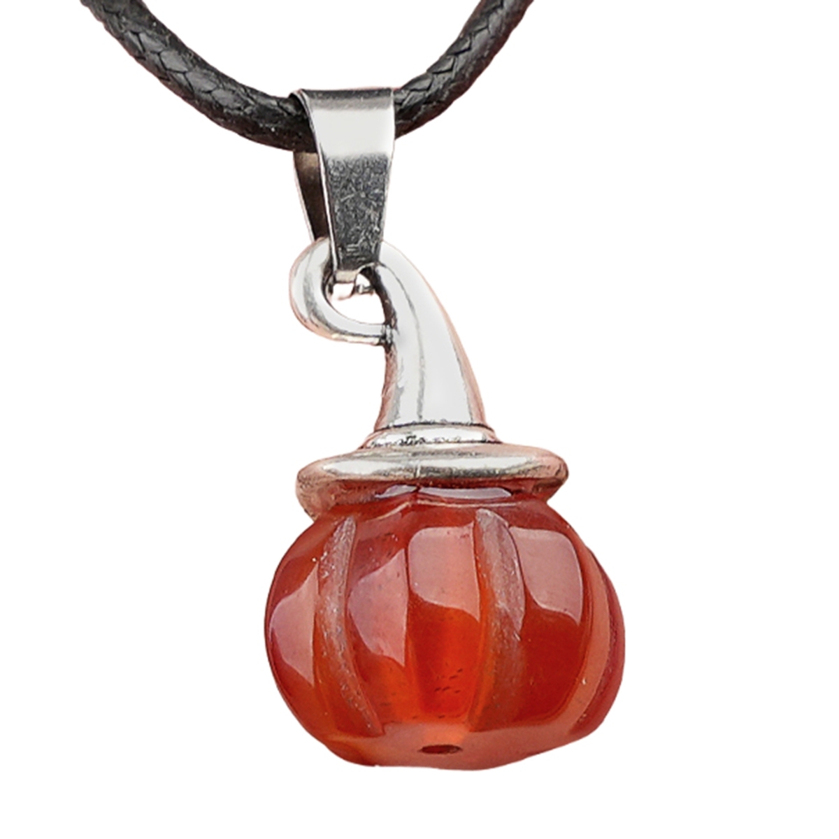 Silver Mini Pumpkin Wizard Hat Gemstone Pendant Necklace 45CM Black Cord