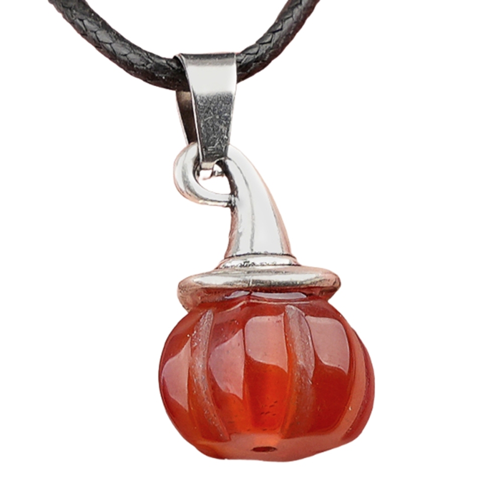 Silver Mini Pumpkin Wizard Hat Gemstone Pendant Necklace 45CM Black Cord