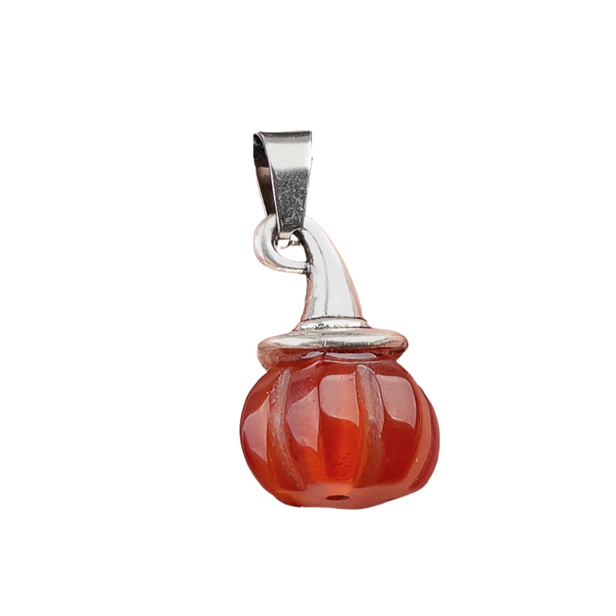 Silver Mini Pumpkin Wizard Hat Gemstone Pendant