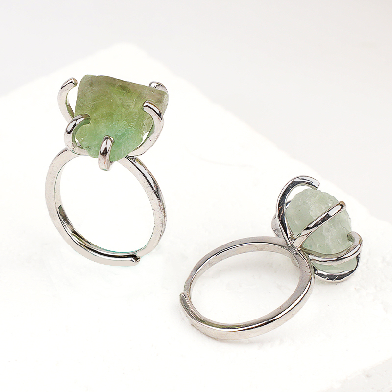 Raw Crystal Silver Adjustable Gemstone Rings for Women Girls