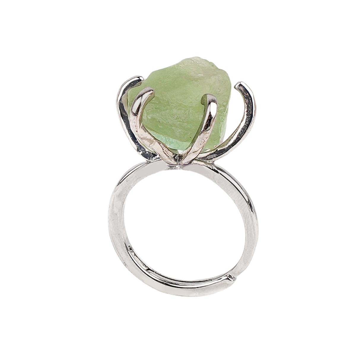 Raw Crystal Silver Adjustable Gemstone Rings for Women Girls