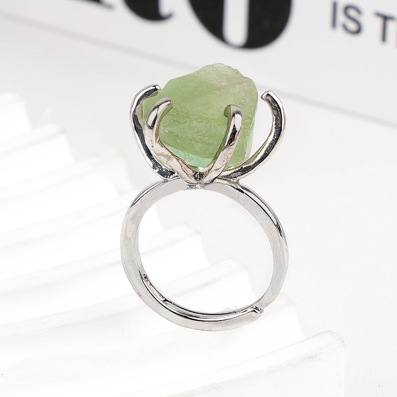 Raw Crystal Silver Adjustable Gemstone Rings for Women Girls