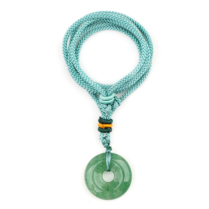 30MM Round Disc Lucky Coin Pingan Pendant Necklace Adjustable Colorful Rope
