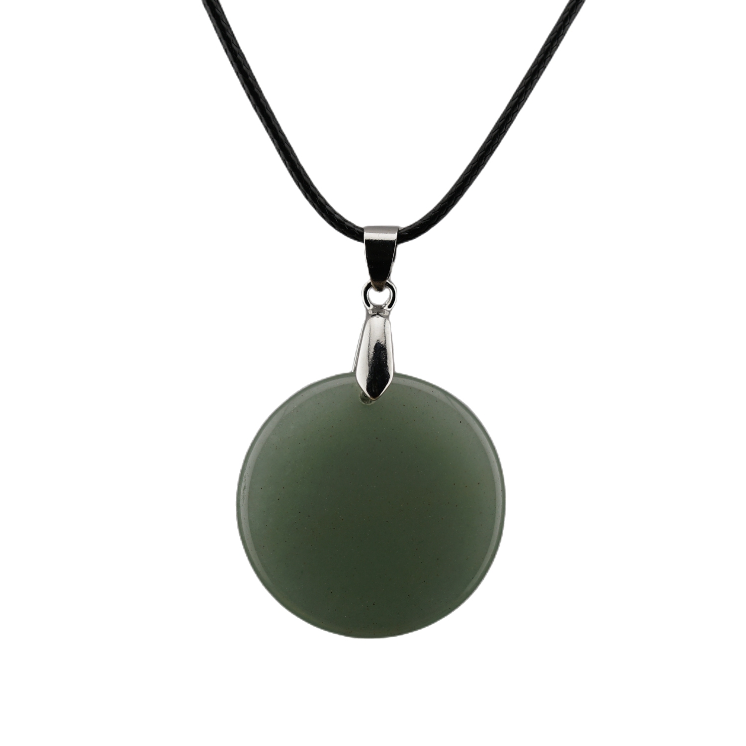 30MM Flat Round Gemstone Disc Pendant Necklace 45cm Black Cord