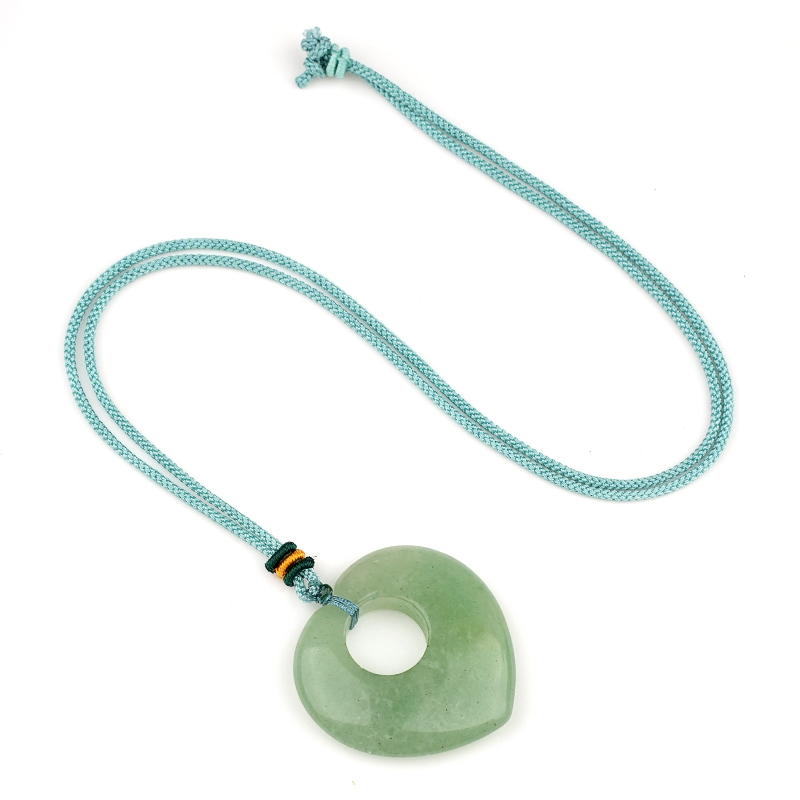 Gemstone 40MM Love Heart Stone Pendant Necklace Adjustable Rope