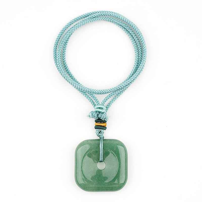 30MM Square Disc Lucky Coin Pingan Pendant Necklace Adjustable Color Rope