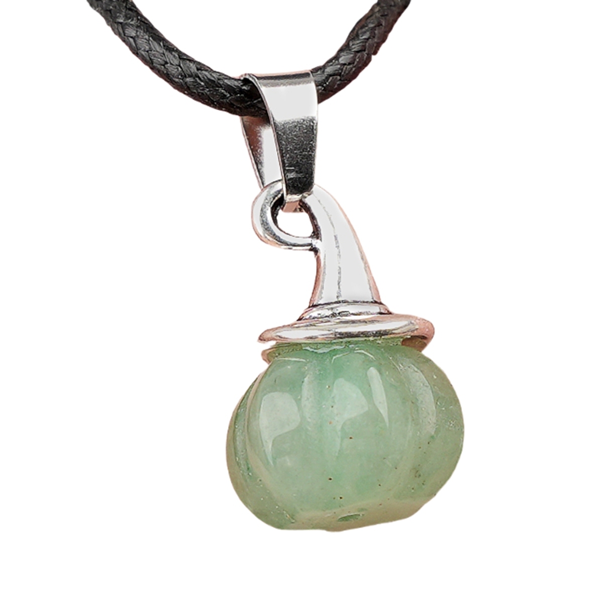 Silver Mini Pumpkin Wizard Hat Gemstone Pendant Necklace 45CM Black Cord