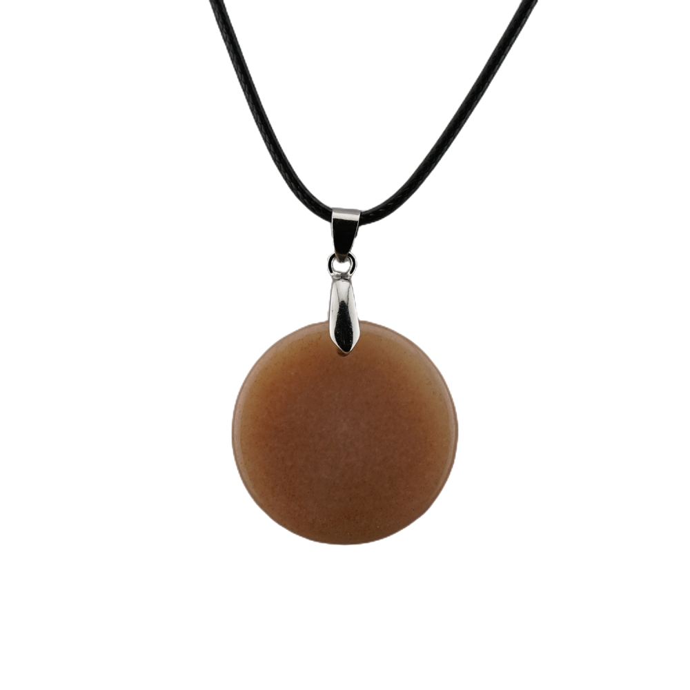 30MM Flat Round Gemstone Disc Pendant Necklace 45cm Black Cord