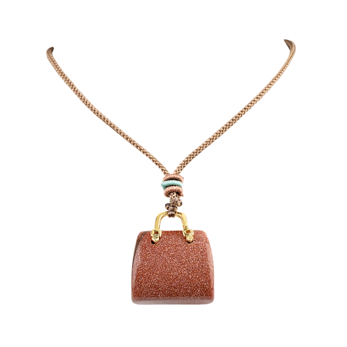 Gold Handbag Gemstone Pendant Necklace Adjustable Rope