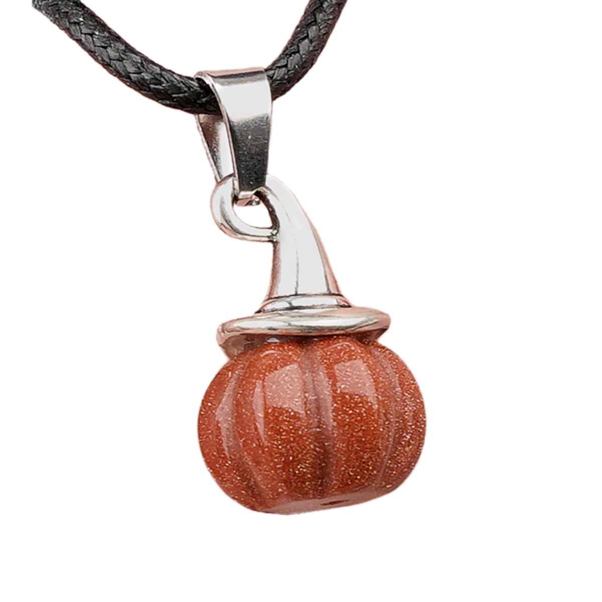 Silver Mini Pumpkin Wizard Hat Gemstone Pendant Necklace 45CM Black Cord