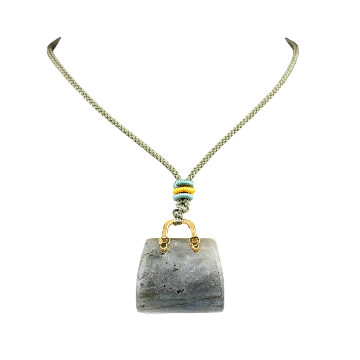Gold Handbag Gemstone Pendant Necklace Adjustable Rope