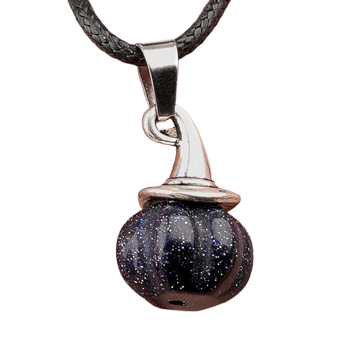 Silver Mini Pumpkin Wizard Hat Gemstone Pendant Necklace 45CM Black Cord