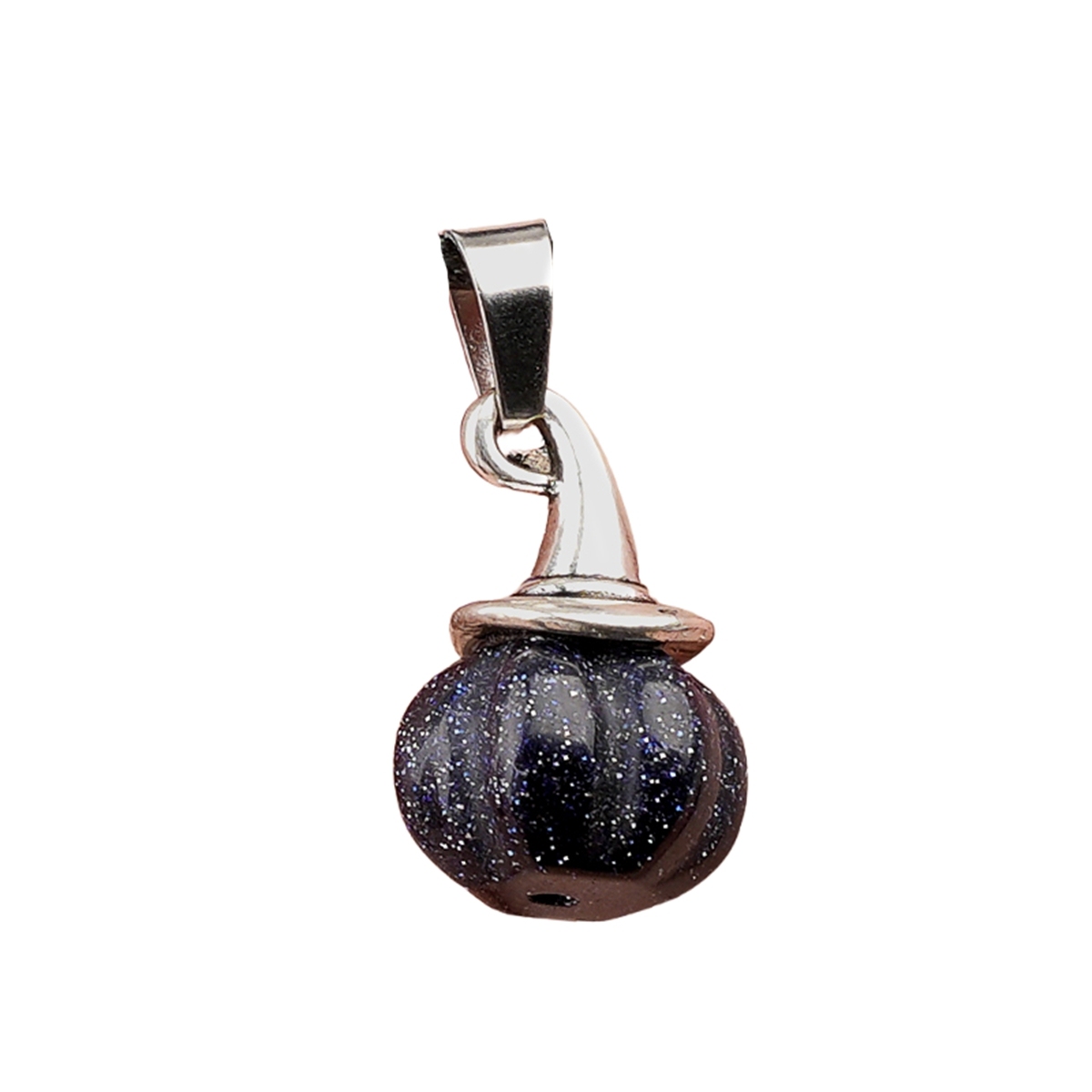 Silver Mini Pumpkin Wizard Hat Gemstone Pendant
