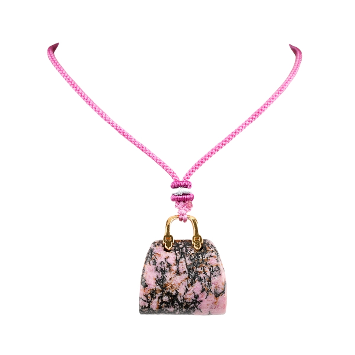 Gold Handbag Gemstone Pendant Necklace Adjustable Rope