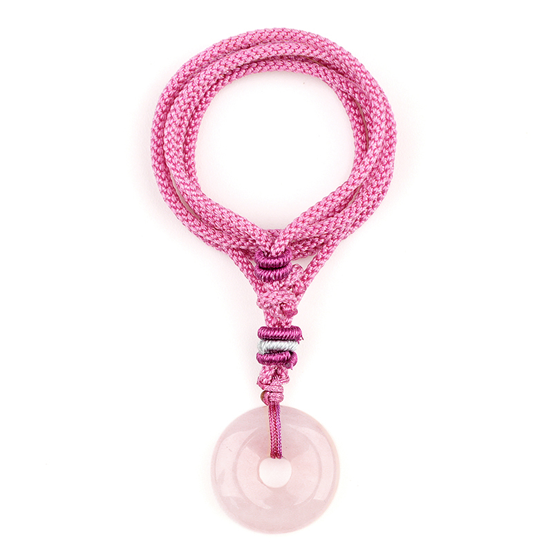20MM Round Disc Lucky Coin Pingan Pendant Necklace Adjustable Colorful Rope