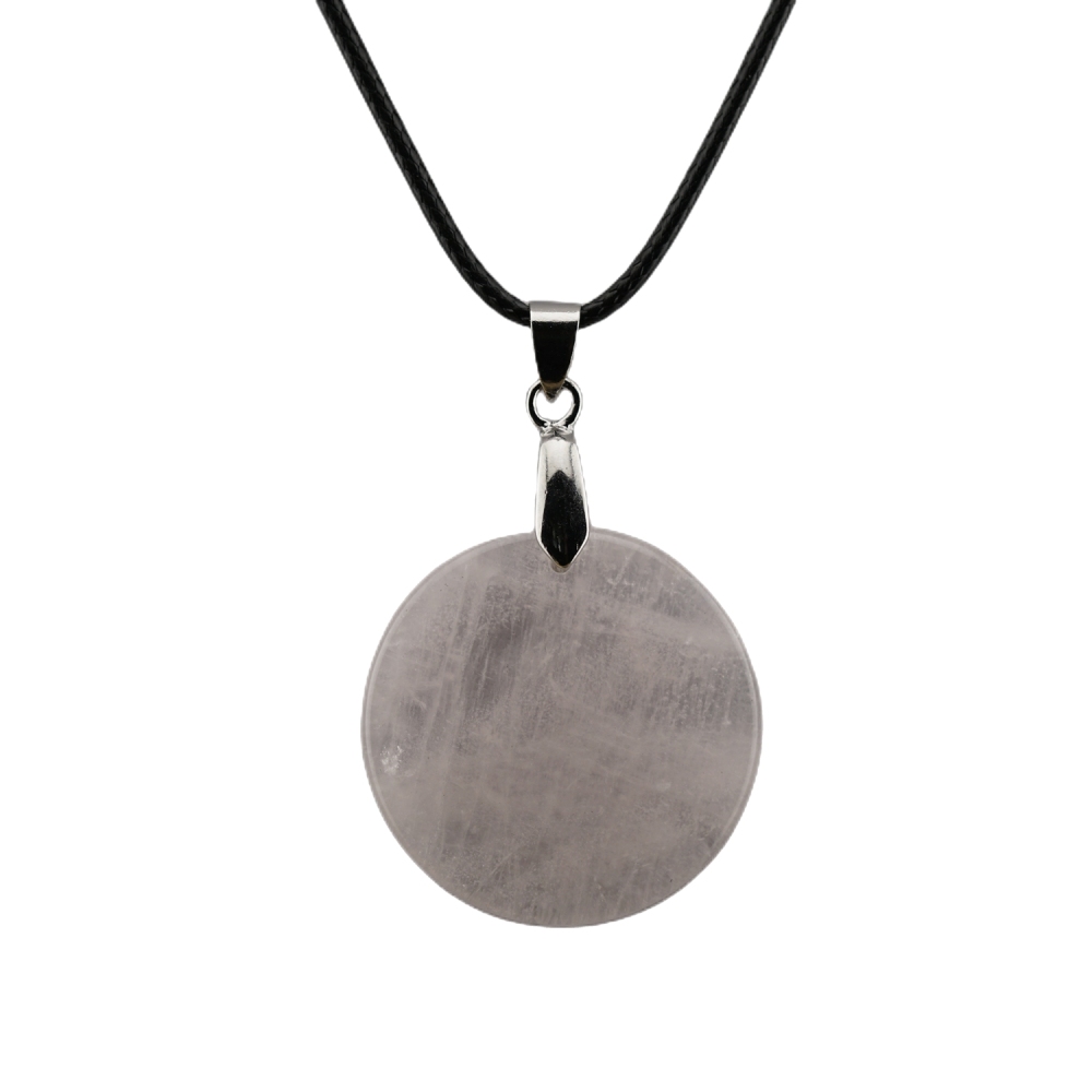 30MM Flat Round Gemstone Disc Pendant Necklace 45cm Black Cord