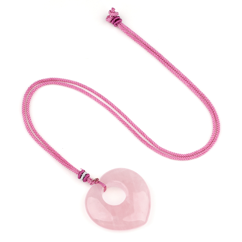 Gemstone 40MM Love Heart Stone Pendant Necklace Adjustable Rope