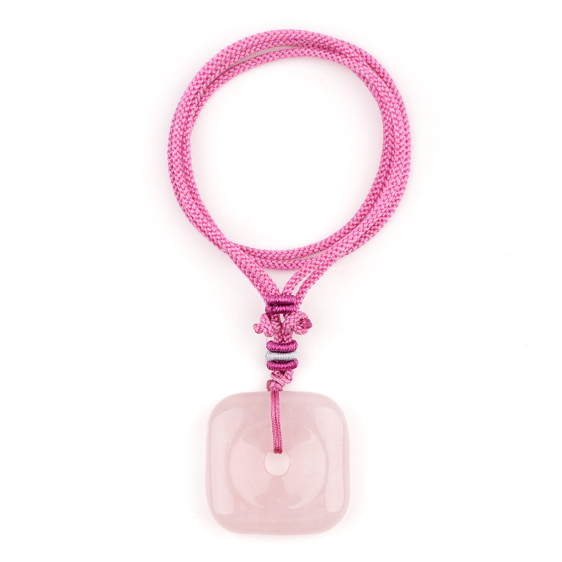 30MM Square Disc Lucky Coin Pingan Pendant Necklace Adjustable Color Rope
